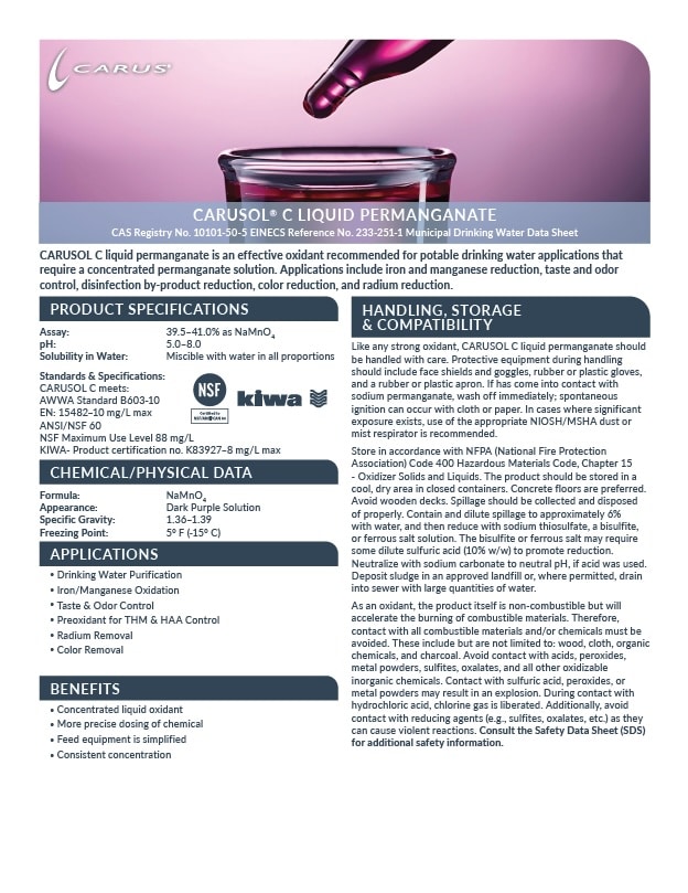 CARUSOL C Liquid Permanganate Product Data Sheet Cover Image